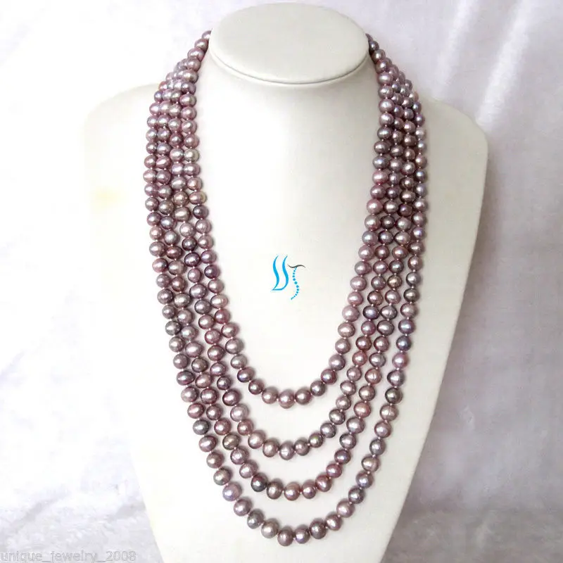 

ddh001472 6-8mm 4Row Lavender Freshwater Pearl Necklace Strand Jewelry