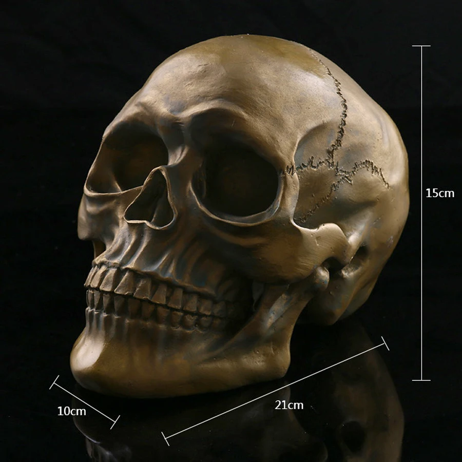 Бронзовый человеческий декоративный череп в натуральную величину 1:1 модель современный домашний аквариум для аквариума декор имитация металла изделия из смолы череп