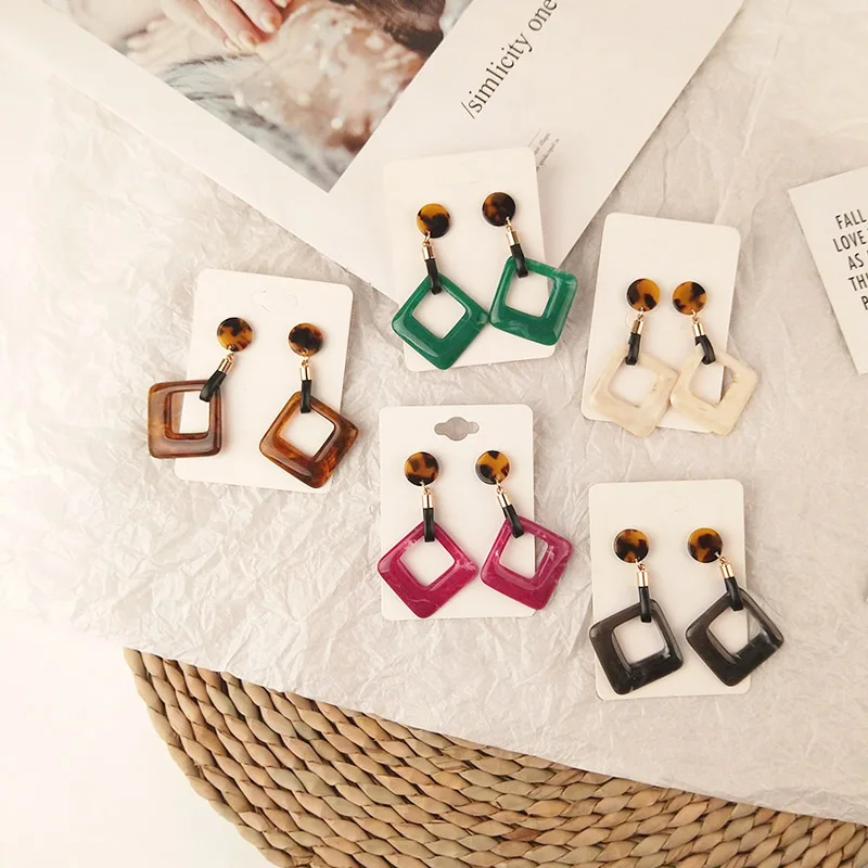 Vintage Dangle Fashion Acetate Resin Earrings for Women Long Big Geometric Acetic Acid Leather Dangling Acrylic Earring Jewelry (2)
