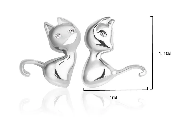 Прямая, 925 пробы серебряные ювелирные изделия, серьги-гвоздики в форме кота с огранкой животных для женщин, аксессуары EH132