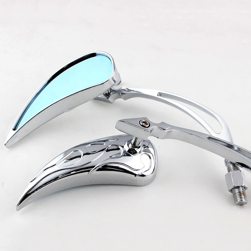 Chrome Motorcycle Flame Teardrop Mini Mirrors 8mm 10mm Rear View Side