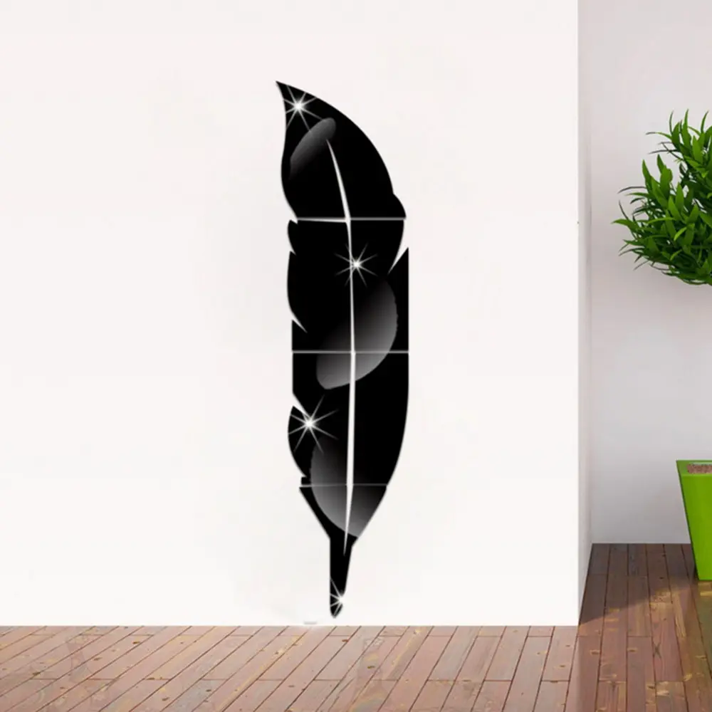 6 шт. DIY Искусство Съемный клей 3D перо зеркало настенные наклейки гостиная спальня