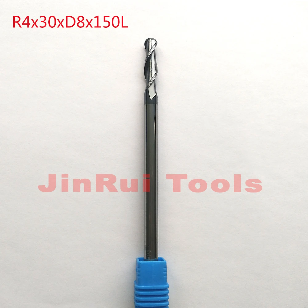 

1pc R4*30*D8*150L-HRC45 2 Flutes solid carbide Coated Ball Nose End Mills CNC router bit milling cutters knife