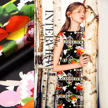 

Jenny's Story quality printing silk cloth fabric silk heavy Stretch Satin clothing [fruit] wheat Funing skirting