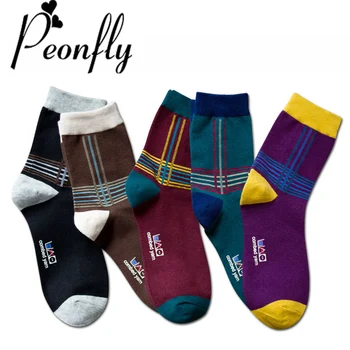 

PEONFLY Originality Cotton funny Stripe stitching comfortable casual Socks letter printing happy colorful men short sock 5colors
