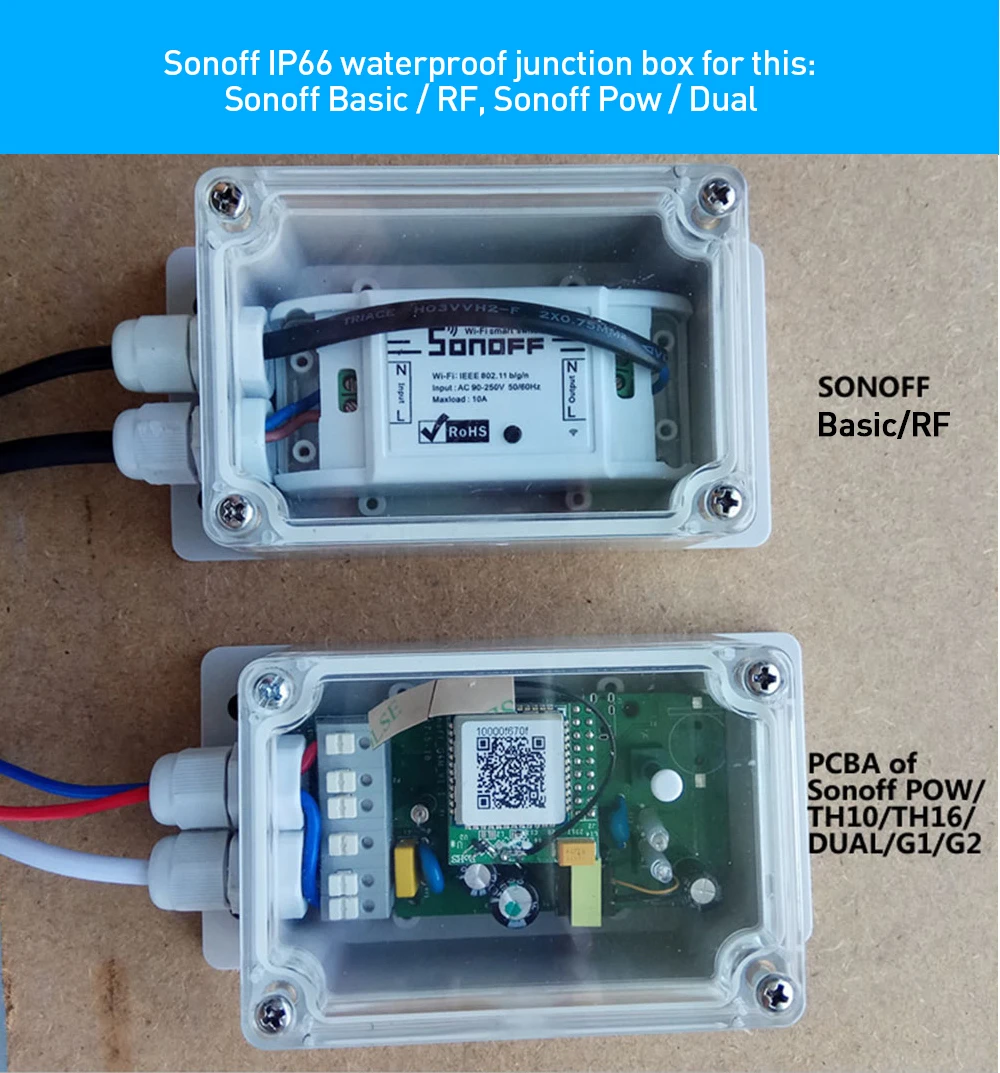 SONOFF Basic RF TH16 TH10 POW двойной WiFi переключатель Ip66 водонепроницаемый чехол распределительная коробка водостойкий для автоматизации умного дома