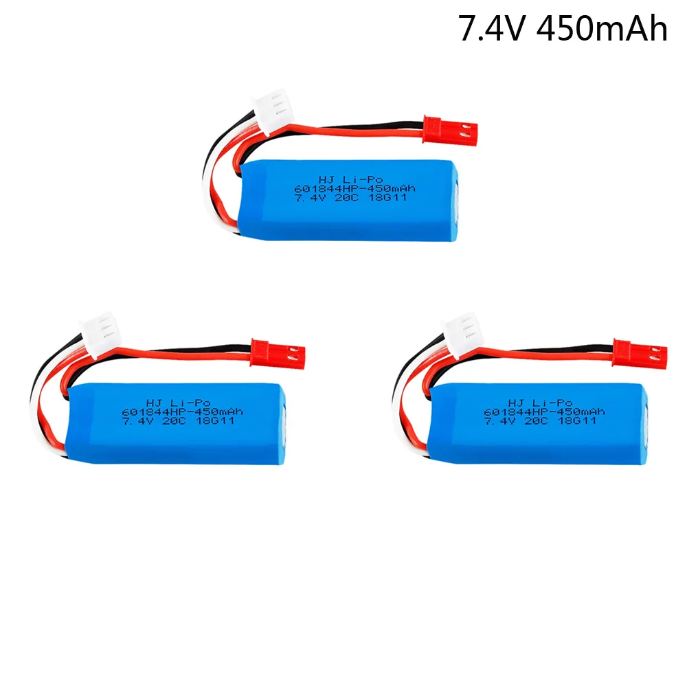 7,4 V 450mAh литий-полимерный Батарея 2S для WLtoys K969 K989 K999 P929 P939 RC автомобиль 601844 20C 7,4 V 450 мА-ч - Цвет: 3 pcs