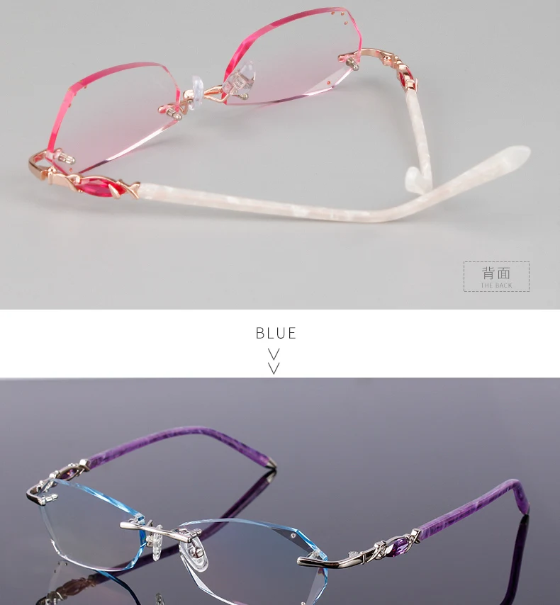 Opeco Женская мода Оптические diamond Отделка Резка Rimless Очки рецепт оптический Очки Рамки для женские очки