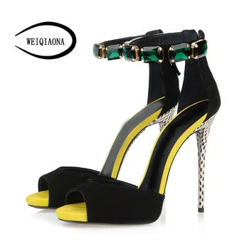 

WEIQIAONA 2018 Luxury of Brand Design Women's shoes New Fashion Suede Sexy super high heel sandals Party shoes Dress shoes