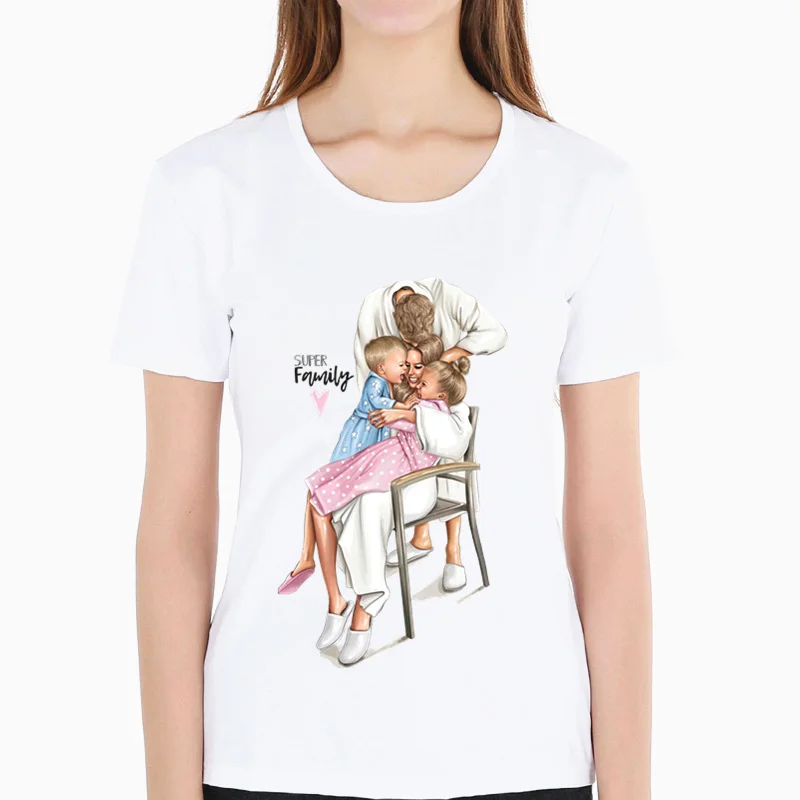 Harajuku/Модная белая футболка для мамы и дочки одежда для родителей и детей Повседневная Милая женская футболка с короткими рукавами HKP3093 - Цвет: Adult B