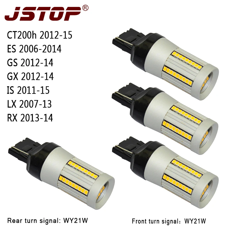 JSTOP 4pcs/set CT200h ES GS GX IS LX RX 12V led light W21W 7440 Canbus lamp No error No Hyper Flash WY21W Front Rear Turn Signal jstop 4pcs set i40 i45 sonata veloster no error no hyper flash car front rear turn signals 12v bau15s py21w led auto turn signal