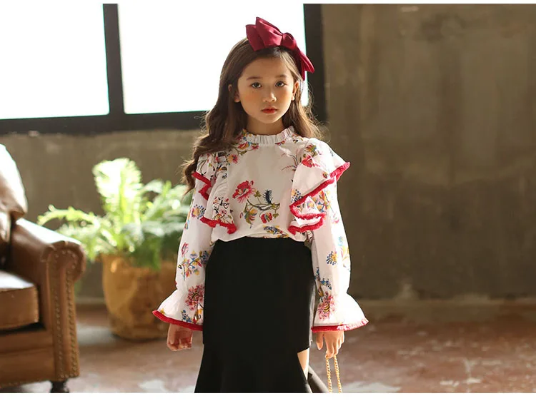 Одежда для девочек-подростков с цветочным узором; модная детская рубашка на весну-осень; блузка для девочек; повседневная детская одежда; топы с длинными рукавами