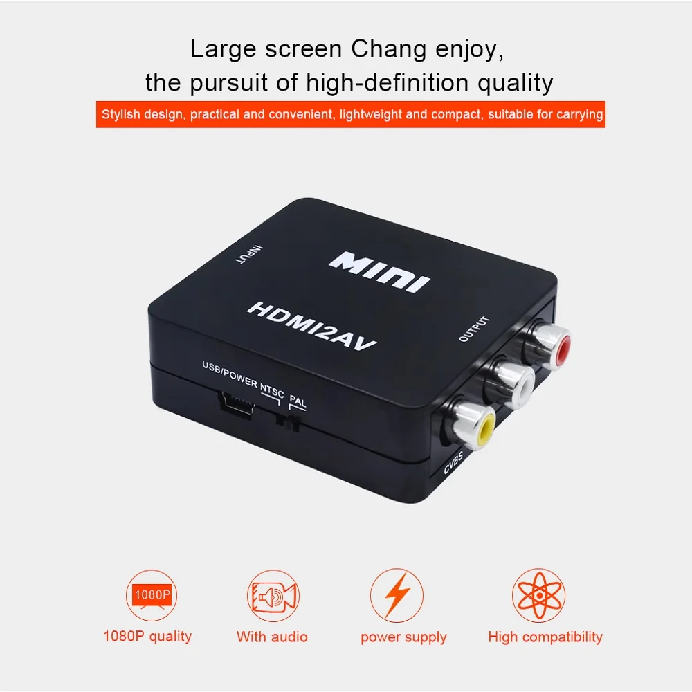 

TISHRIC Mini HDMI2AV NTSC PAL HDMI RCA AV CVBS CVSB Male Audio Video Composite Converter Box Component Usb Cable Scaler Adapter