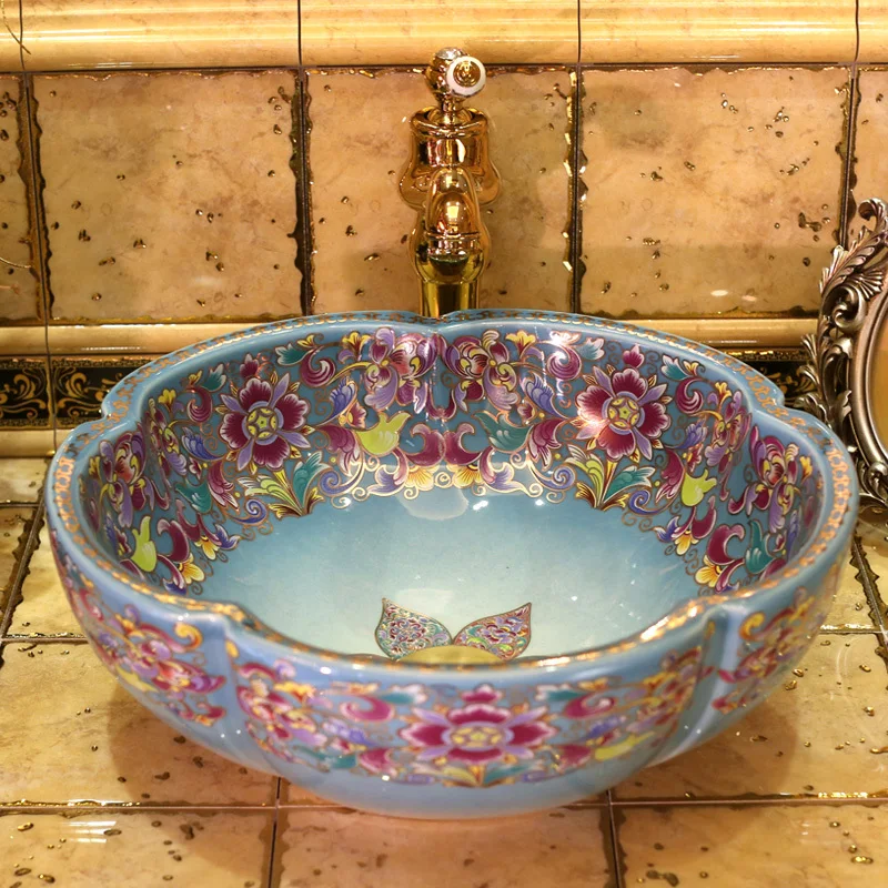 Europe Vintage Style Art Porcelain Countertop Basin Sink Handmade