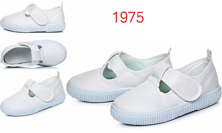 Белые кроссовки; парусиновая обувь для девочек и мальчиков; Детская школьная обувь для танцев и гимнастики; повседневная спортивная обувь унисекс; Белая обувь - Цвет: 1975