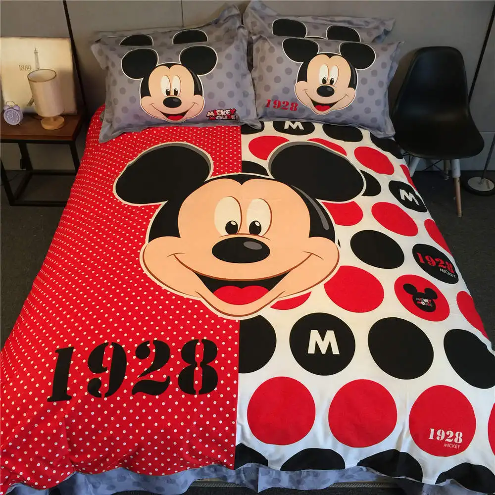 

Mickey Mouse 3D Printed Bedding Set Coverlets Bedspreads for Girls Bed Cotton Woven 500TC Twin Queen King SZ Red Black Polka Dot