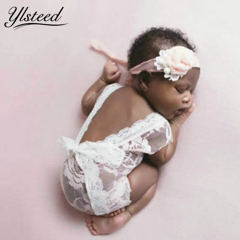 

Baby Deep V Bare Back Romper Bowknot Bodysuit Lace Romper Newborn Photography Props Baby Photo Props Infant Photoshoot