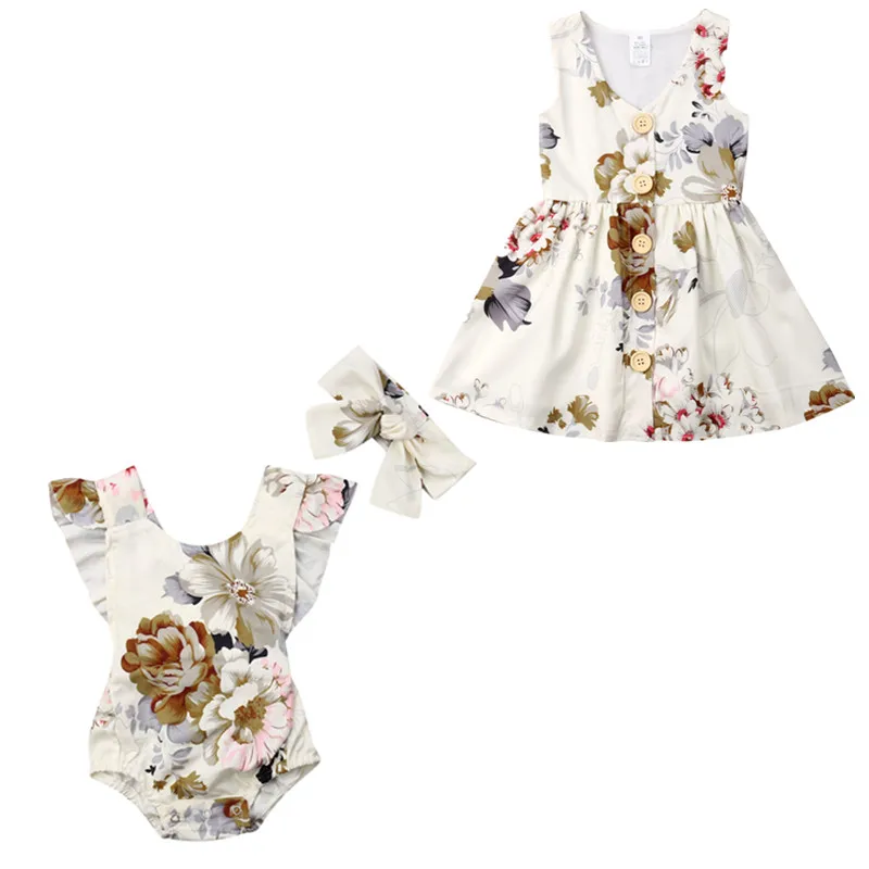 

Family Matching Outfits Newborn Infant Baby Girls Ruffle Romper Bodysuit Jumpsuit headband Outfits