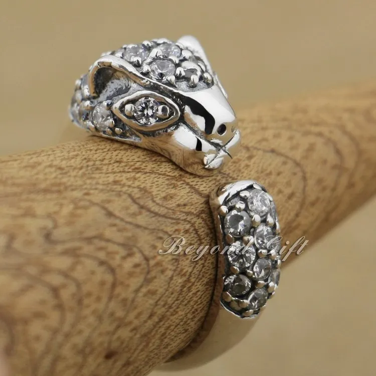 925 Sterling Silver White CZ Stone Cheetah Ring 9Q017A Free US Size #6.0 to #7.5