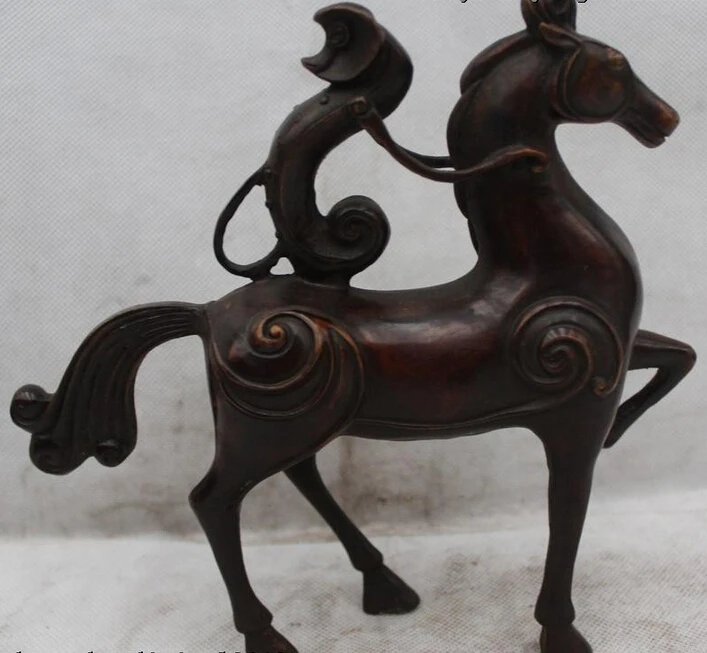 

002325 8"China Chinese Spirit Fengshui Copper Bronze Zodiac Monkey On Horse Statue