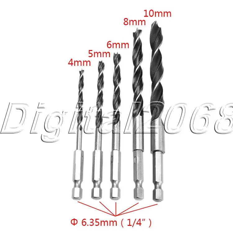 5pcs Tapered Drill & Countersink Quick Change Bit Screw Set 4 10mm