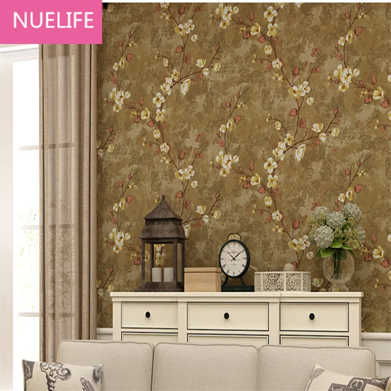 

0.53x10 MeterCountryside Pastoral Plum Pattern Nonwoven Pure Wallpaper Wedding Room Bedroom Living Room Restaurant Wallpaper N12