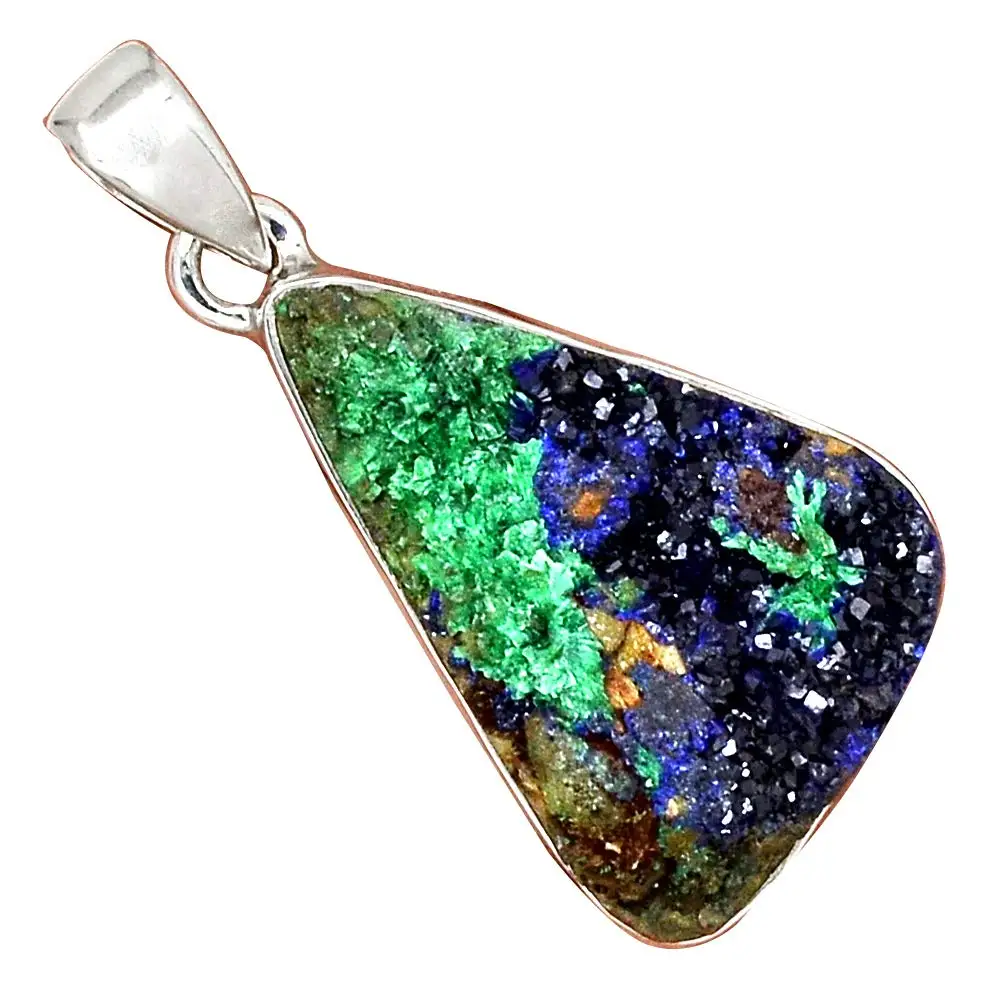 

Genuine AZURITE DRUZY Pendant 925 Sterling Silver, 39 mm, MHBAP6005