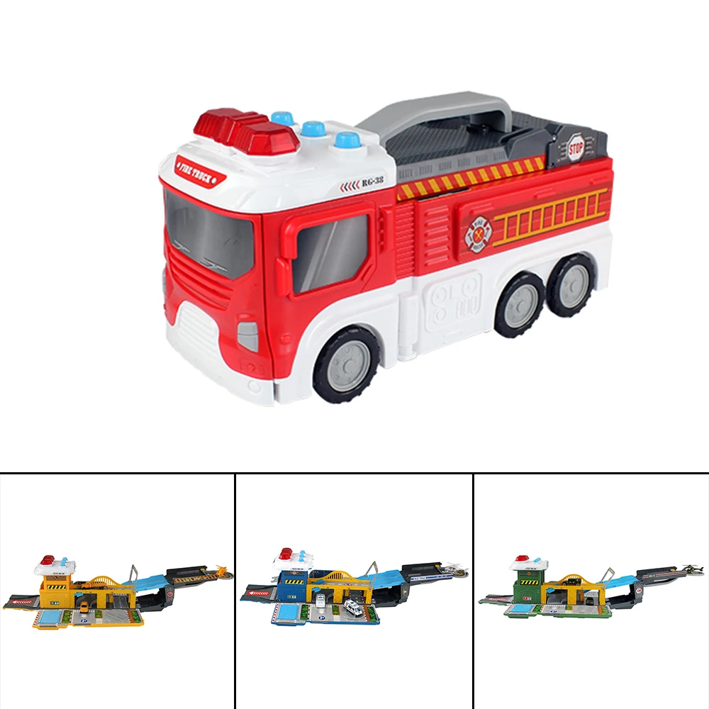 

Creative Assembling Fire Truck Police Mobile Machinery Military Toy Cars Electric Transformation LED Glow Audio Headquarter