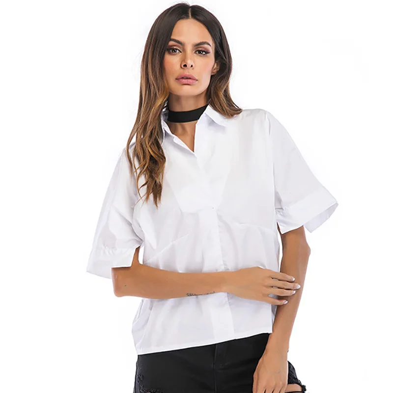 BONGOR LUSS Loose Casual Shirt Top Women Turn-down Collar Short Seeve Summer Tops 2018 Fashion Ladies Shirts White Women Blouses (2)