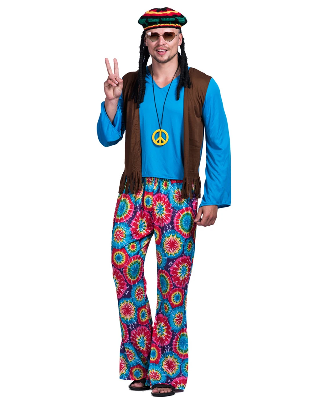Men 60s Retro Hippie Peace and Love Free Vest Costume Carnival Party