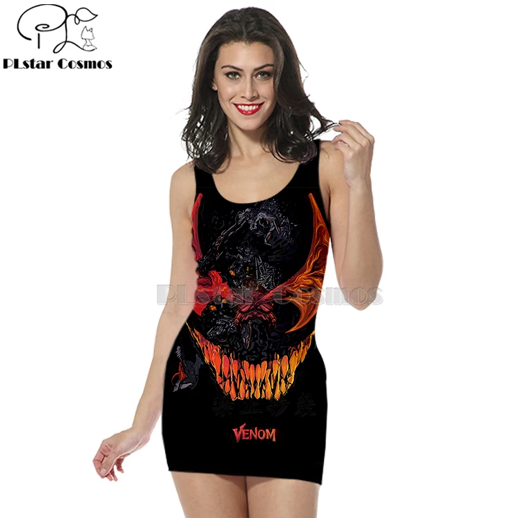 

3D Print comics venom dress women clothing tank top straight sleeveless dress harajuku funny Sexy marvel Dress girl dress-27