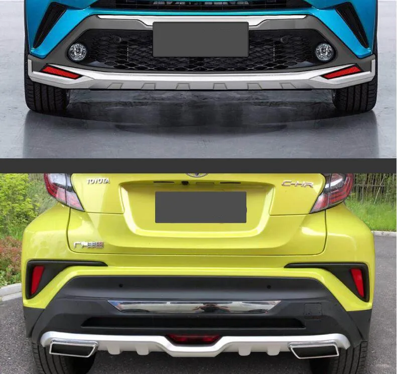 

JIOYNG ABS 2PCS Front + Rear Bumper Diffuser Protector Guard Skid Plate For 16 17 18 Toyota C-HR CHR 2016 2017 2018