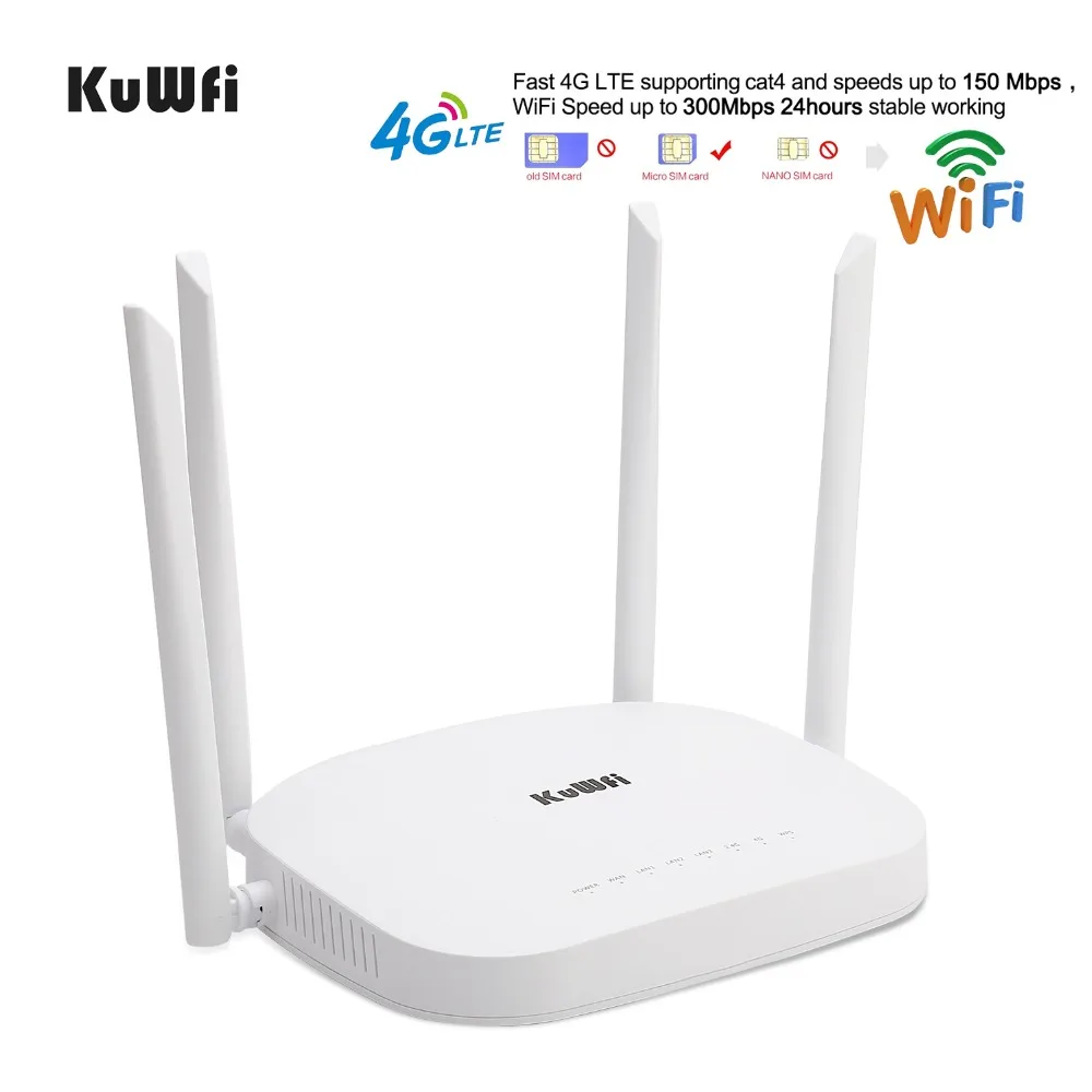 KuWfi 4G CPE Router 3G/4G LTE Wifi Router 300Mbps Wireless CPE Router With 4pcs External Antennas Support 4G to LAN Device KuWfi 4G CPE Router 3G/4G LTE Wifi Router 300Mbps Wireless CPE Router With 4pcs External Antennas Support 4G to LAN Device