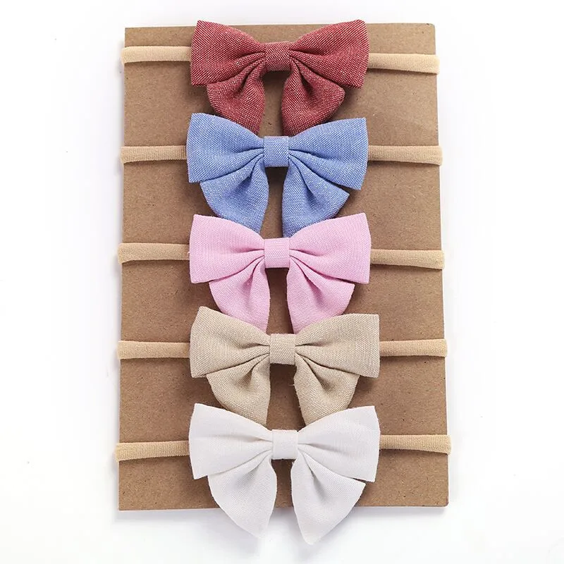 

5pcs/pack Newborn Girls Handmade Bow Nylon Headbands Elastic Stretchy Skinny Hair Bands Kids Girls Nylon Head Bands Hairwear