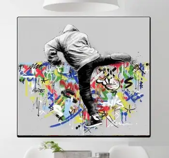 

hand painted Graffiti Street Art JUMP on canvas for living room no frame (no Frame) B-243