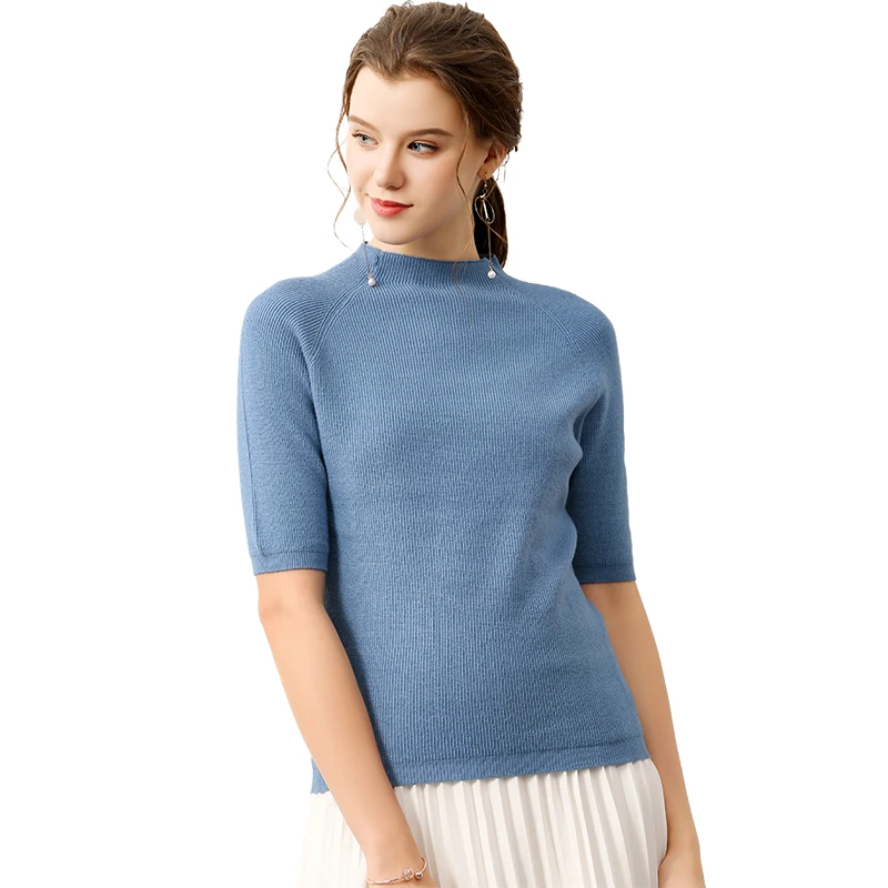 Litvriyh summer lady knitted top female pullovers short sleeve half high collar women sweater and pullovers women jumper femme