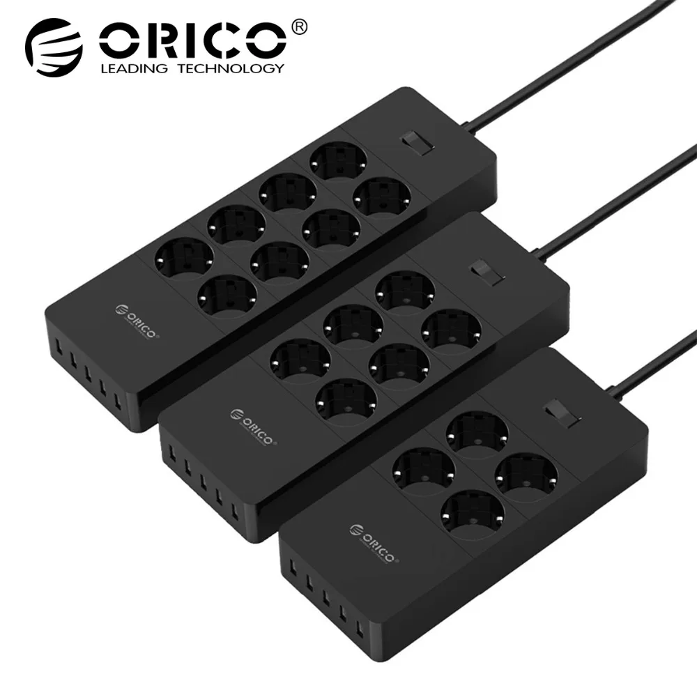 ORICO Power Strip EU Plug Extension Socket  Outlet Surge Protector EU Power Strip with 5x2.4A USB Super Charger Ports 