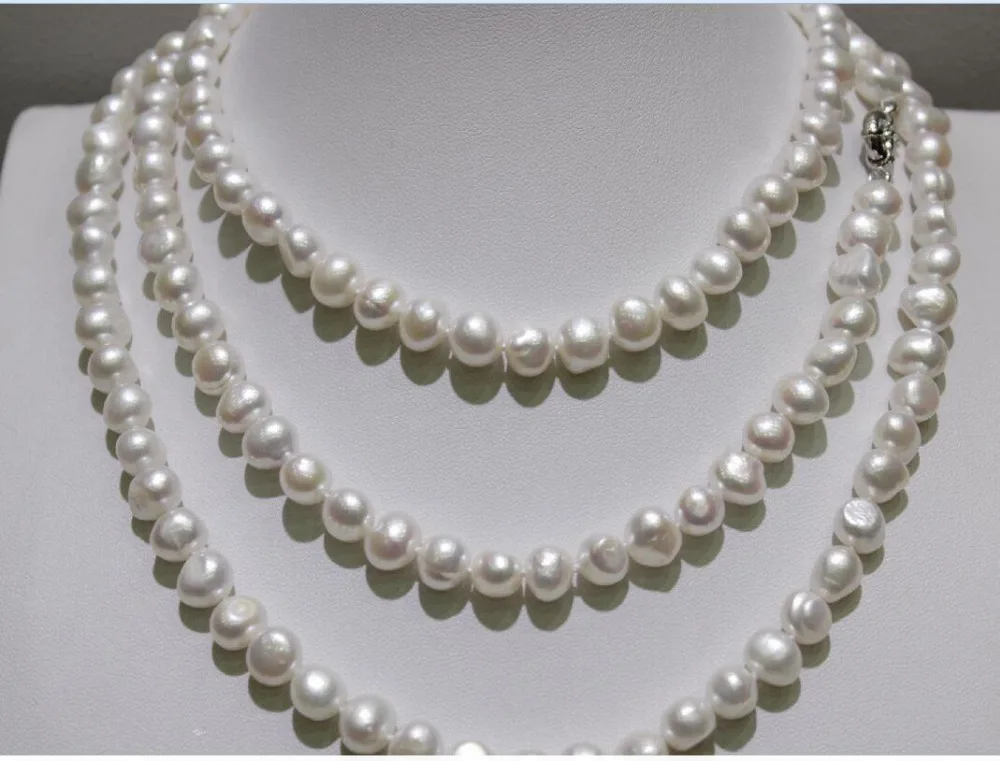 

Free Shipping >> 4Strands Genuine Leather white Freshwater Pearl Necklace 20" Alloy Beauty