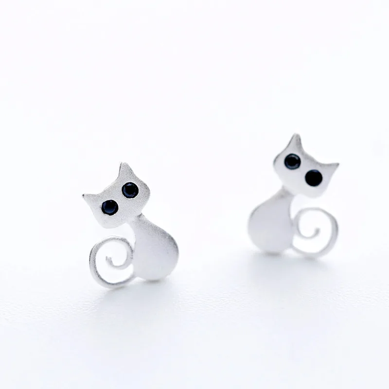 cute cat earring 100% 925 Sterling silver Jewelry fashion Hypoallergenic Stud earrings for women gift