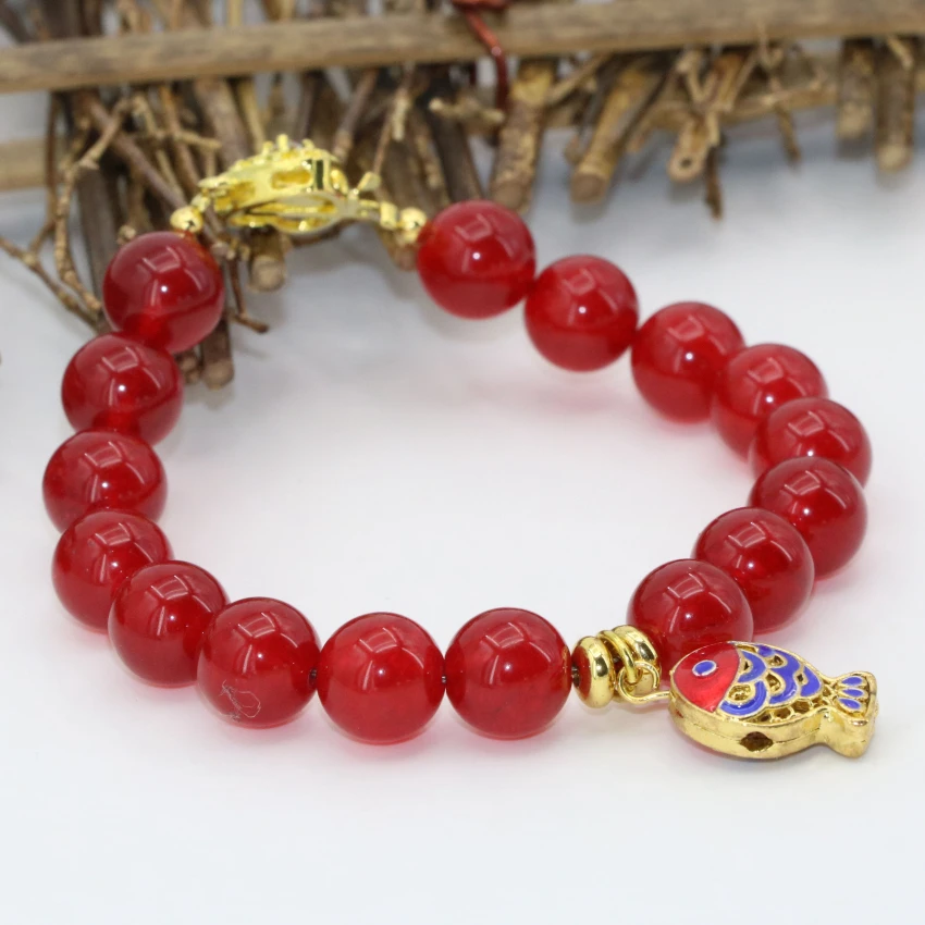 Red Coral Natural Gemstone Bracelet | PlayHardLookDope M 7.5'' / 10mm