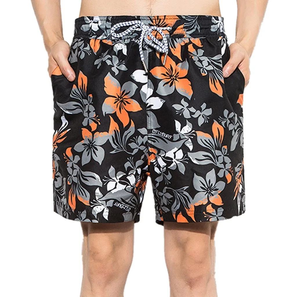 CHAMSGEND шорты мужские черные с цветочным принтом пляжные шорты с эластичной резинкой на талии шорты для плавания летние шорты быстросохнущие