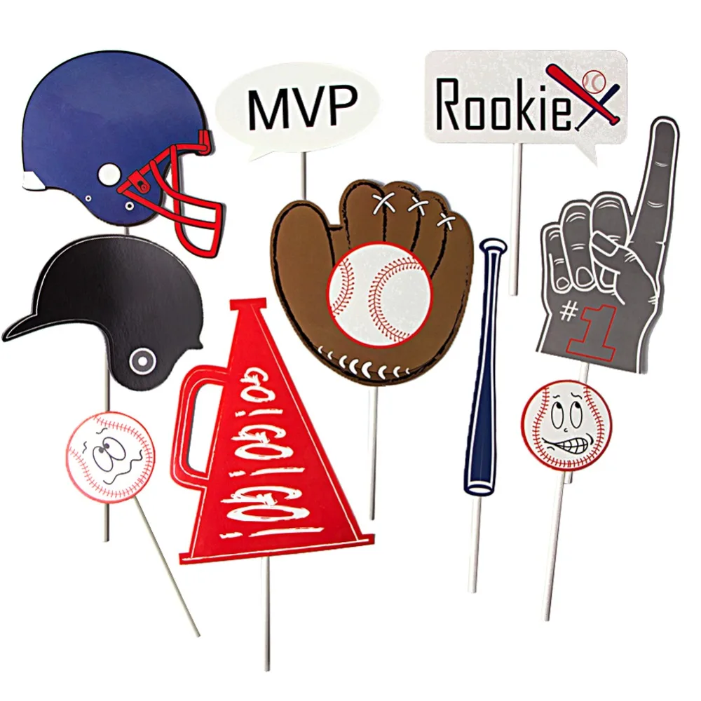 

Set of 10 Fun Baseball Photo Booth Props Sports Centerpiece Batter Up Baseball Party Baby Shower Kids Birthday Party Supplies