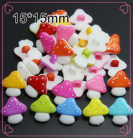 100PCS Mix Colors 15mm Cute Mushroom Shape Plastic Cartoon Buttons 1