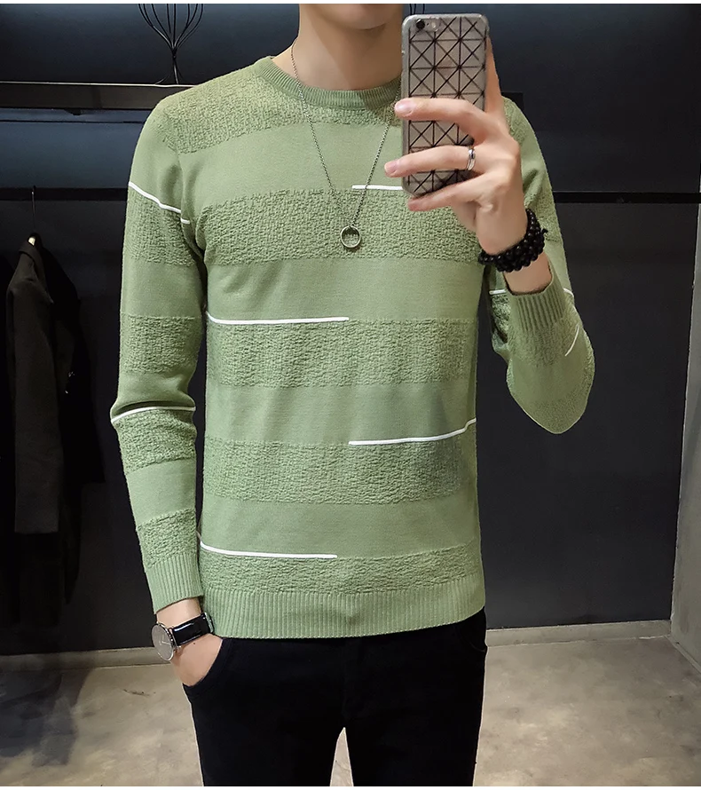2019 осень зима мужской свитер цвет столкновения свитер Cultivate oneself личность круглый вырез горловины вязаный мужской брендовая одежда