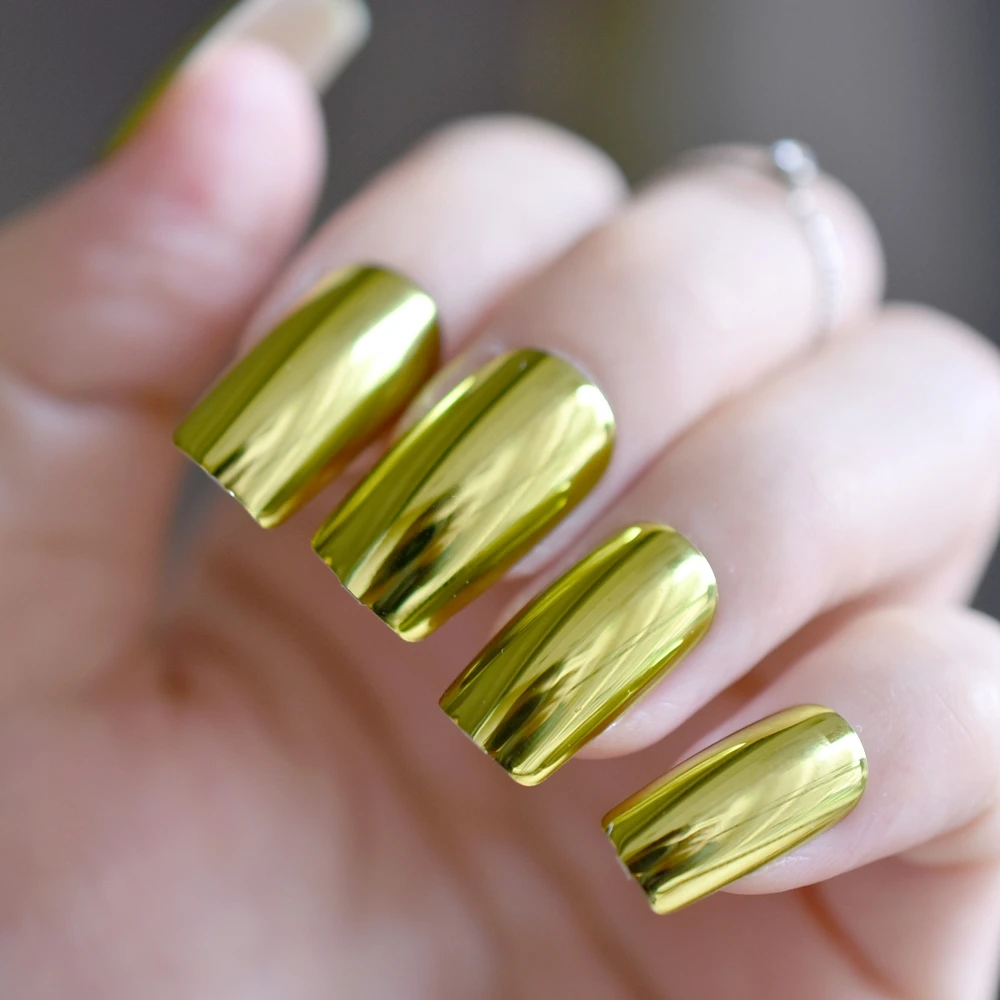 Square Mirror Fake Nails Shiny Long Olive Green Metallic Ladies False Nail Art Tips Manicure Tools Many Designs For Choose Fake Nails Fake Nails Designdesign Fake Nails Aliexpress