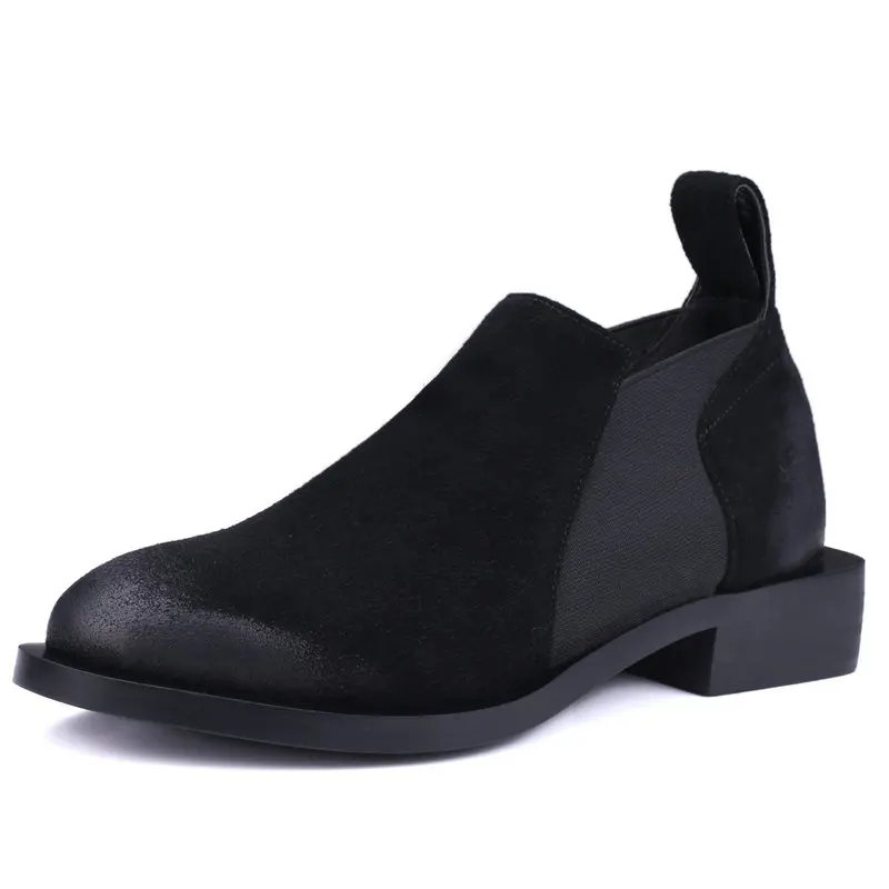 

Fashion Brand Genuine Leather Ankle Boots for Woman 2019 Comfort Flat Round Toe Chelsea Boots Woman Luxury Combat Boots Black