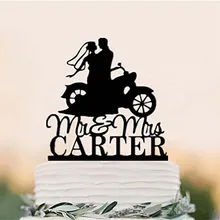 Персонализированные Свадебный торт Топпер с фамилией для вас изготовленный на заказ Топпер для торта Mr Mrs мотоцикл пара свадебный торт Топпер s