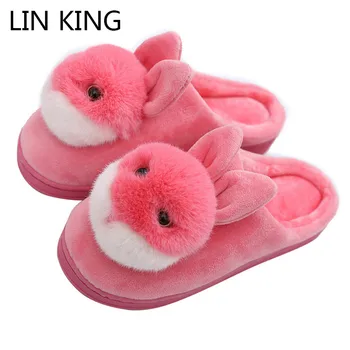 

LIN KING Sweet Rabbit Women Indoor Slippers Anti Slip Ladies Winter Slippers Warm Female Cotton Home Bedroom Floor Shoes Pantufa