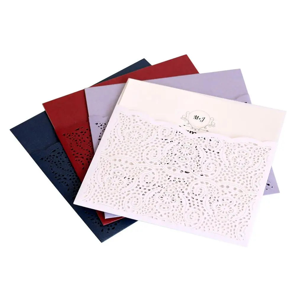 2018 New 10PCS European Style Laser Cut Wedding Invitations Cards Lace Pocket Greeting Card Wedding - 32910360057