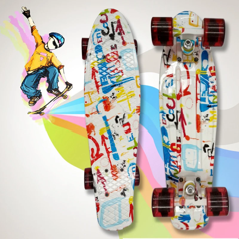 Детский скутер с граффити пластиковый скейтборд для мальчиков и девочек